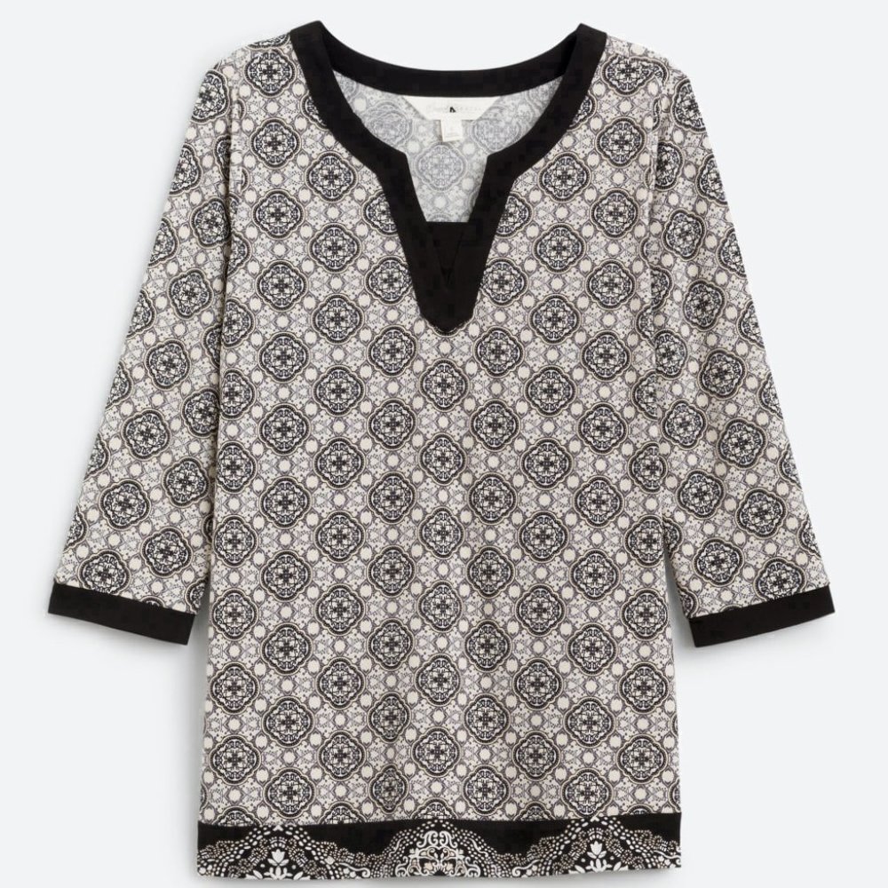 NWT! MAGNOLIA GRACE Jazz Cami Insert Knit Tunic, Large, black and white.